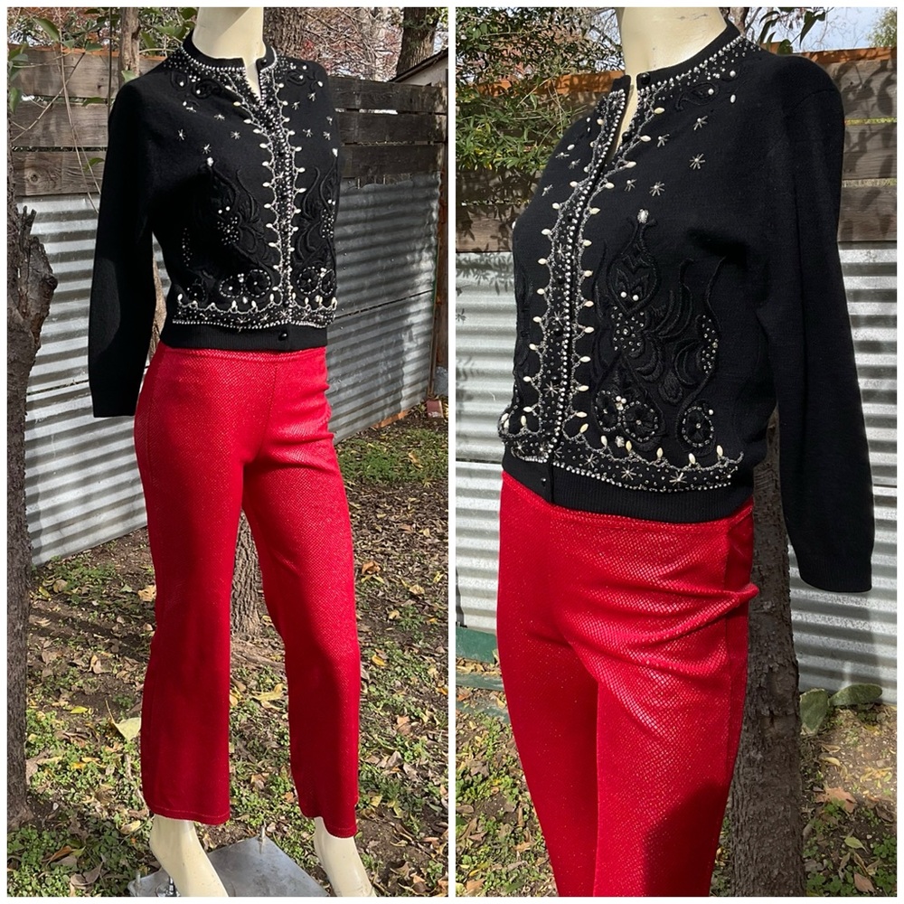 VTG Black Beaded Embroidered Angora Cardigan Sweater Small - Picture 2 of 6
